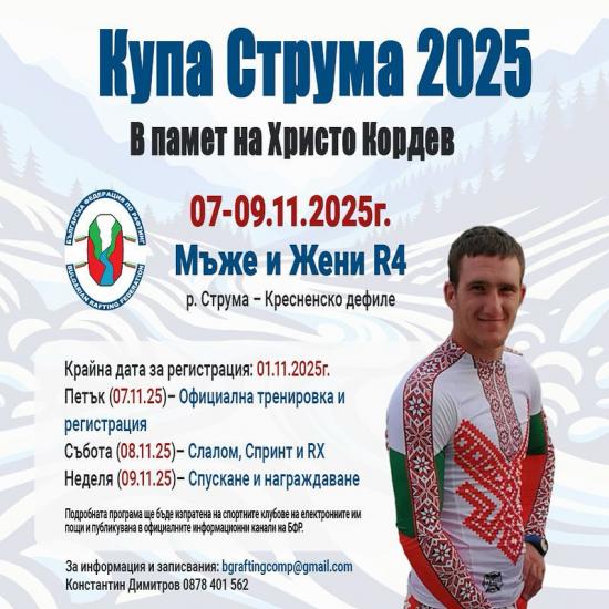 Община Симитли (121), купа Струма, рафтинг (1278), състезание (1060), в памет на Христо Кордев, Българска Федерация по Рафтинг