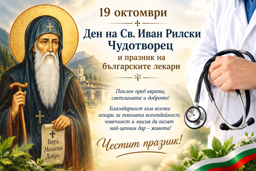 Свети Иван Рилски (1716), небесен покровител на българския народ, Ден на българския лекар (3279), 19 октомври (3277), местността Градище (1718), курбан (493)