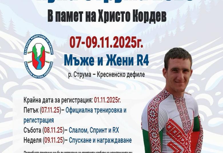 Община Симитли (121), купа Струма, рафтинг (1278), състезание (1060), в памет на Христо Кордев, Българска Федерация по Рафтинг