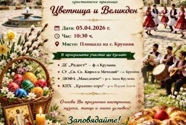 Община Симитли (121), Симитли Инфо (3418), Цветница (331), Великден (276), празничен концерт (410), село Крупник (143), НЧ „Владимир Маяковски – 1937 г.“, кметство Крупник (1486)